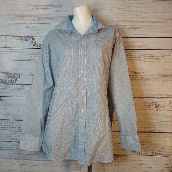 Nautica Men's Classic-Fit Blue White Cotton Long-Sleeve Button Dress Shi… - Picture 2 of 16